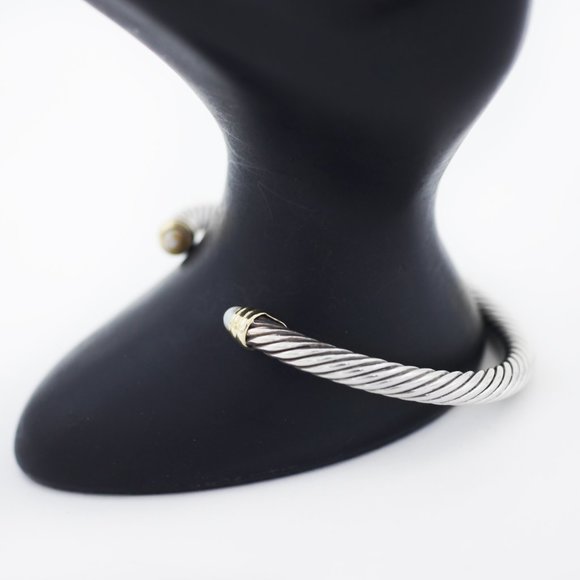 David Yurman 925 Silver 14K Gold Pearl Cable Cuff Bracelet - Picture 3 of 4
